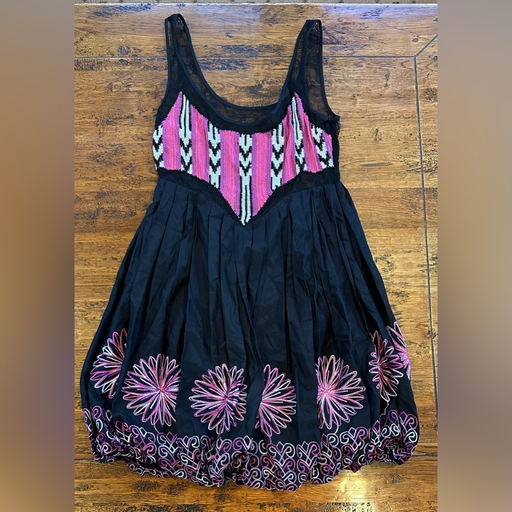 Bebe Black Mesh Dress with Pink and White Highlights